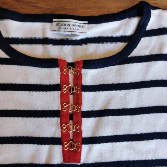 St. John Sport Shirt Knit Stripe Short Sleeve Plus 14 - Picture 3 of 5